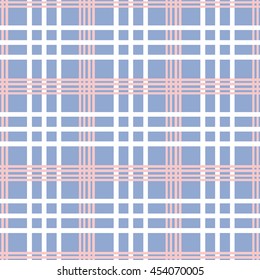 Checkered Vector seamless pattern.Pink and white line on blue background. Trendy color Rose Quartz and blue serenity. 