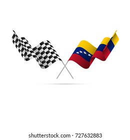 Checkered and Venezuela flags. Vector illustration.