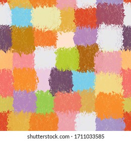 Checkered vivid seamless pattern with grunge stain rough cololrful square elements for web design