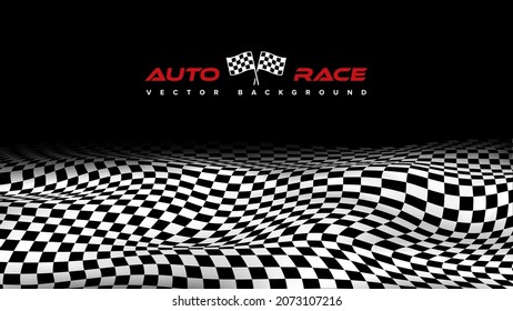 Checkered wave sport race flag vector illustration. Racing grand prix championship background template