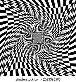 Schachbrett mit Wellen. Abstrakte 3D-Schwarz-Weiß-Illusionen. Muster oder Hintergrund mit starker Verzerrung. Vektorgrafik