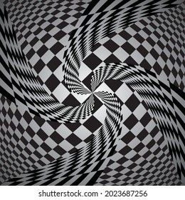 Checkered waves board. Abstract 3d black and white illusions. Pattern or background with wavy distortion effect. Vector illustration