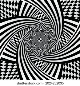 Checkered waves board. Abstract 3d black and white Pattern or background with wavy distortion effect. Vector illustration