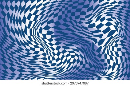 Checkered waves board. Abstract 3d black and white illusions. Pattern or background with wavy distortion effect. Vector illustration