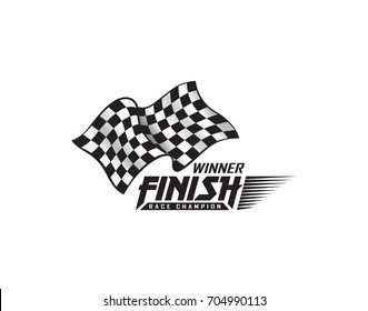 Checkered waving flag Logo, Racing championship emblems & badge with
white background, Vector illustration