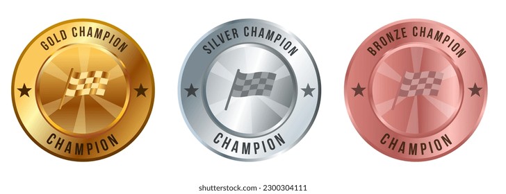 Checkered waving racing rally flag gold medal silver bronze race sport trophy award competition championship