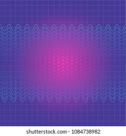 Checkered and wavy bacground on the neon gradient background. Purple and pink colours