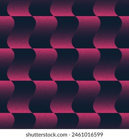 Checkered Wavy Seamless Pattern Trend Vektorgrafik Schwarz Lila Abstrakter Hintergrund. Psychedelische Halbton-Kunst-Illustration für Textildruck. In: Repetitive Graphic Abstraction Bildschirmhintergrund. Punktarbeitstextur