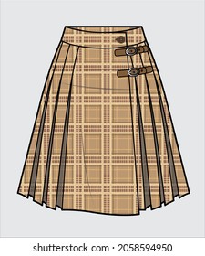 CHECKERED WINTER PLEATED SKIRT FOR WOMEN IN EDITABLE VECTOR FILE