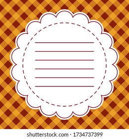 Checkered yellow background with space for your text. vector illustration. checkered material texture and lace doily, place for a recipe or description.
