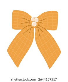 Checkered yellow ribbon bow. Flat vector illustration.