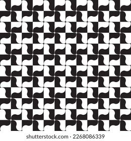 Plantilla de fondo de mosaico cuadrado estilo Yin Yang estilo Yin con efecto visual de cambiar formas - elementos negros sobre fondo blanco - diseño gráfico plano vectorial