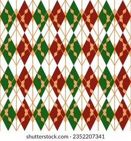 Checkered zigzag gingham. Seamless dagger pattern vector background green red pattern for plaid fabric decoration