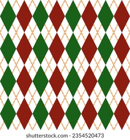 Checkered zigzag gingham. Seamless dagger pattern vector background green red pattern for plaid fabric decoration