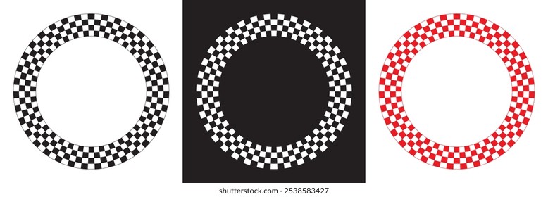 Checkers frame, border in line art style geometric seamless pattern.  isolated on white and black background. Vector illustration. EPS 10     