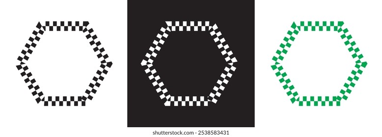 Checkers frame, border in line art style geometric seamless pattern.  isolated on white and black background. Vector illustration. EPS 10     