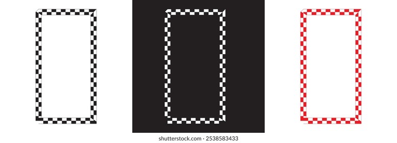 Checkers frame, border in line art style geometric seamless pattern.  isolated on white and black background. Vector illustration. EPS 10     