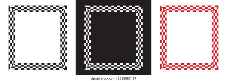 Marco de damas, borde en línea estilo de arte geométrico patrón transparente. aislado sobre fondo blanco y negro. Ilustración vectorial. EPS 10     