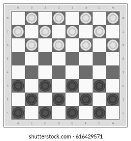 Checkers game board in flat style. Ancient Intellectual game. Vector illustration. EPS 10.