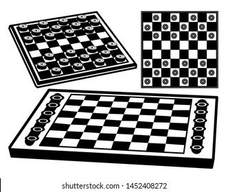 Checkers Game Bundle Vector Illustration Silhouette