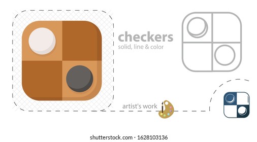 checkers game vector flat illustration, solid, line icon