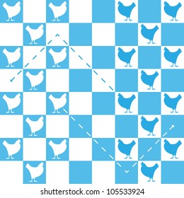 Checkers, hens against hens