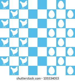 Checkers, hens against egg