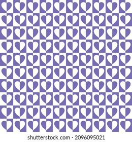 checkers seamless pattern with geometric hearts. Simple and trendy flat vector illustration in retro style. Colorful background, checkerboard, 60s, 70s, hippie aesthetic
