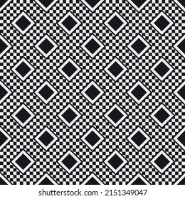 Comprobadores con células pequeñas y rombos negros grandes colocados en la parte superior del paisaje. Ajedrez vectorial y simple.