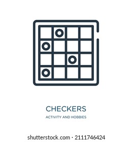 checkers thin line icon. car, race linear icons from activity and hobbies concept isolated outline sign. Vector illustration symbol element for web design and apps.