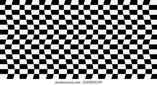 The checkers are wavy, like a racing flag. Vector print for surface application, can be seamless. Stylish design with vector pattern.
