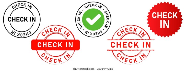 check-in checked confirmation pass hotel motel airport station verified boarding checking stamp collection icon design illustration