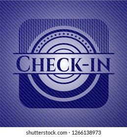 Check-in emblem with jean background