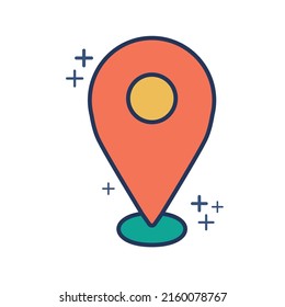 Icono de ubicación de protección ilustración vectorial diseño de estilo de glifo con color y signo más. Aislado sobre fondo blanco.