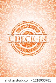 Check-in orange mosaic emblem with background