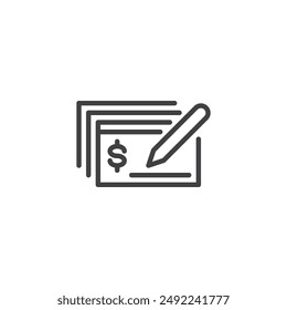 Checking Account line icon. linear style sign for mobile concept and web design. Checkbook with a pen outline vector icon. Symbol, logo illustration. Vector graphics