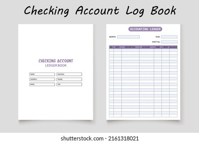 Checking account logbook planner template design for KDP Interior. Low content KDP interior