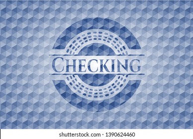 Checking blue hexagon badge. Vector Illustration. Detailed.