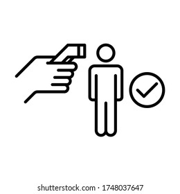 Überprüfen der Körpertemperatur-Symbol. Zeilenvektor. Einzeln auf weißem Hintergrund.