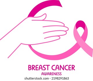 Checking breast. Breast cancer awareness concept. Vector ilustration.