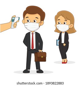Checking business man and manager temperature in office areas 