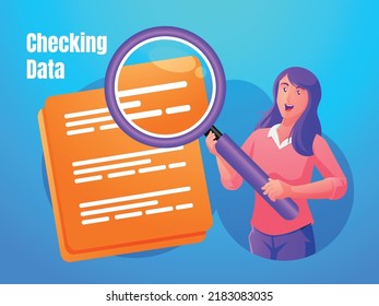 Checking data concept with magnifying glass symbol and document