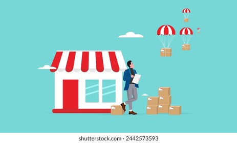 checking delivery order concept, send order packages concept, Businesspeople check package addresses before sending them to consumers concept vector illustration