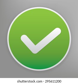 Checking design icon on green button, clean vector