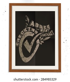 Checking design on wood frame, retro concept, grunge design on old background, clean vector