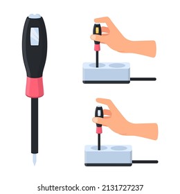 checking the electric current using a screwdriver in one set.