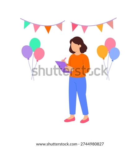 Checking Guest List, verifying attendee names accurately, Flat vector character illustration