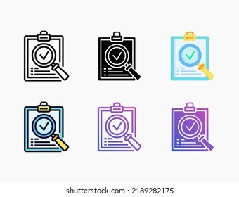 Checking icon set with line, outline, flat, filled, glyph, color, gradient. Editable stroke and pixel perfect. Can be used for digital product, presentation, print design and more.