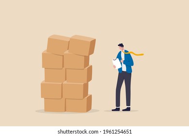 Checking inventory, QC, quality control to assure product delivery concept, smart businessman entrepreneur starting online business checking package before shipping.