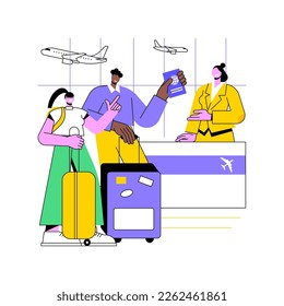 Checking in isolated cartoon vector illustrations. Smiling couple is checking in at the airport, waiting for flight, getting ready for vacation, travelling preparation vector cartoon.